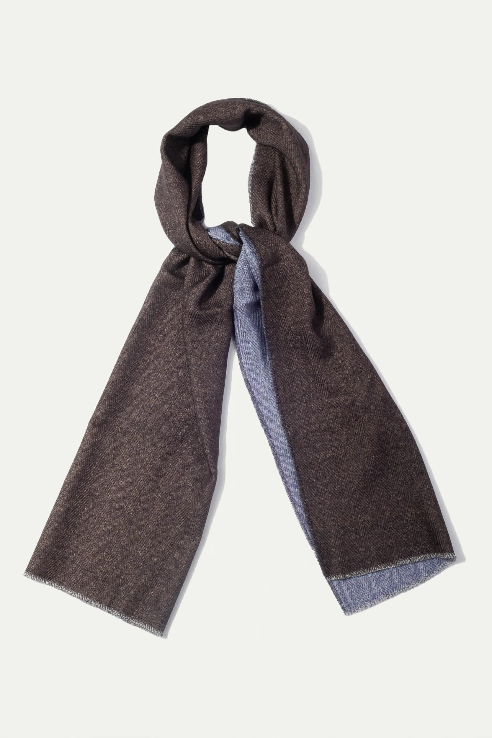 Brown and light blue reversible herringbone scarf - Made in Italy sold by Pini Parma