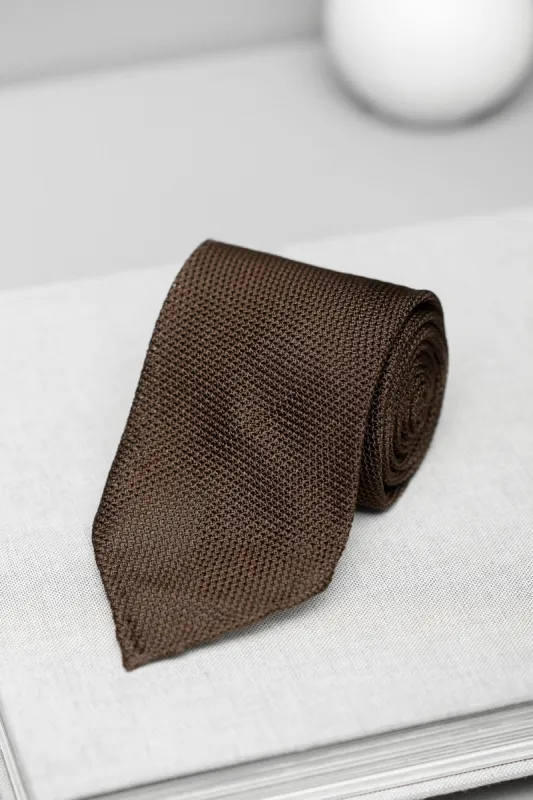 Brown grenadine silk tie - Hand Made In Italy sold by Pini Parma