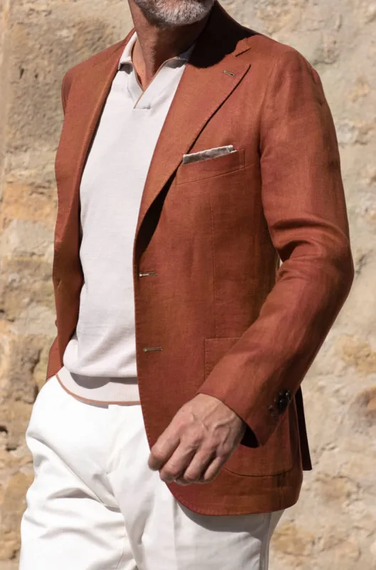 Terracotta Linen Jacket - Made in Italy sold by Pini Parma
