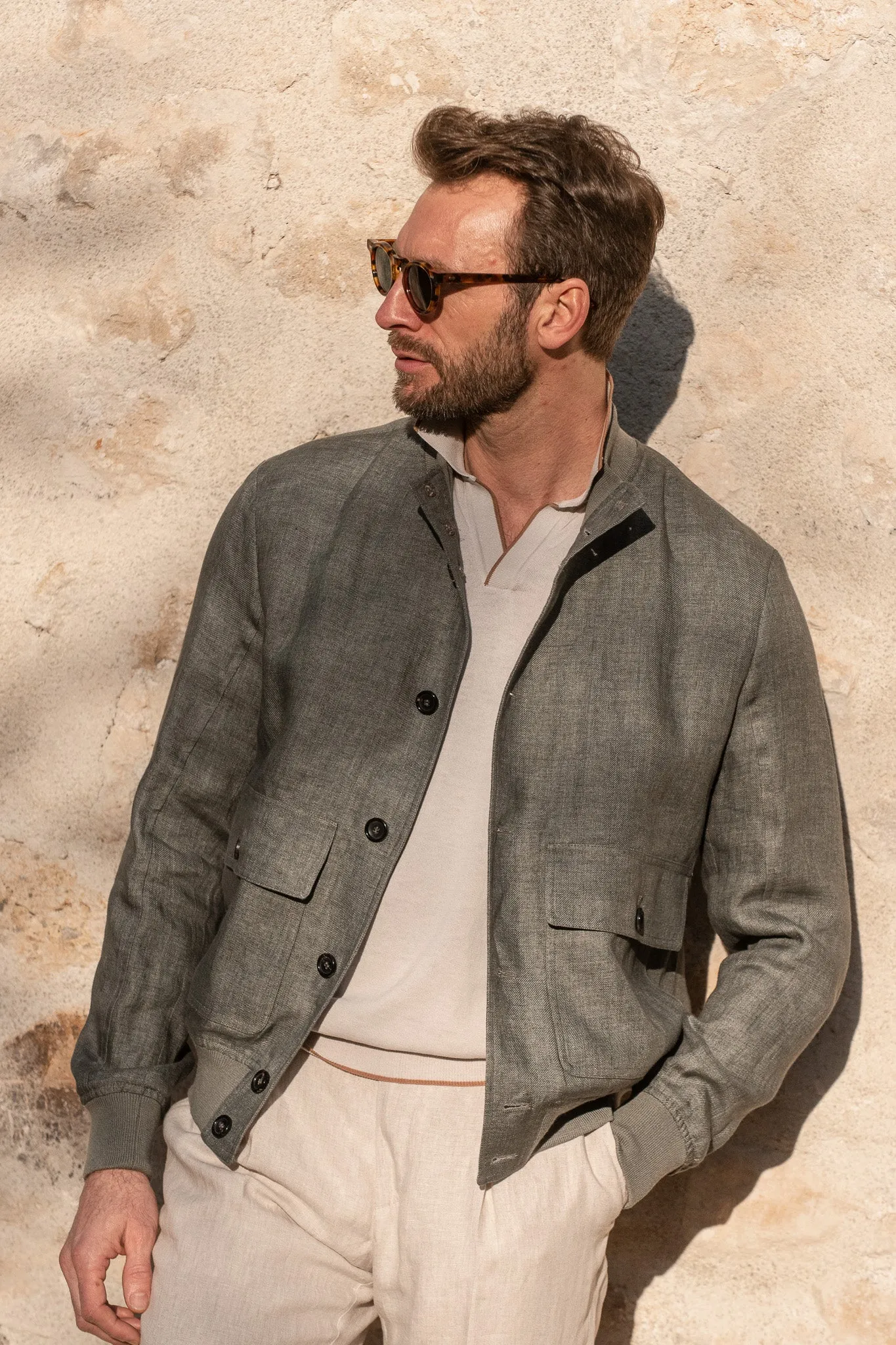 Sage linen bomber jacket – Made in Italy sold by Pini Parma product image thumbnail 3