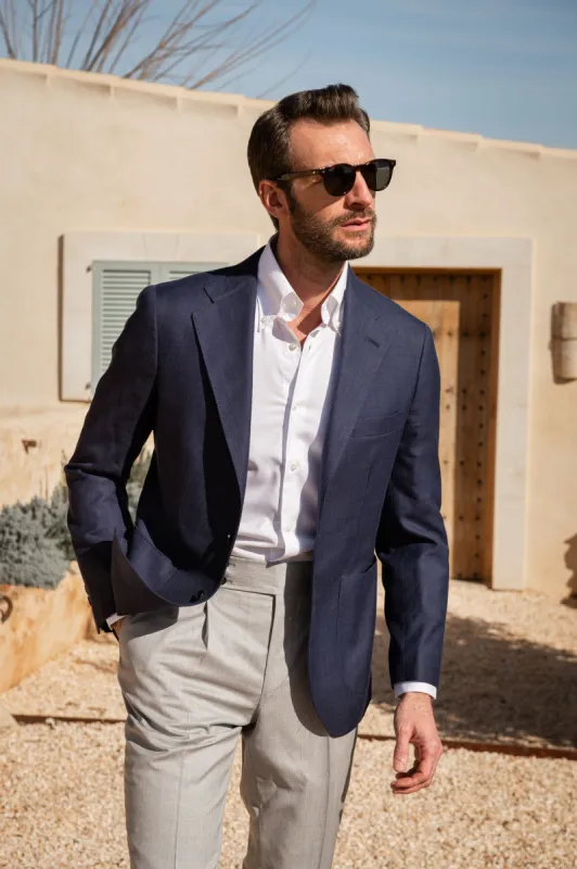 Blue jacket in cotton and silk - Made in Italy sold by Pini Parma