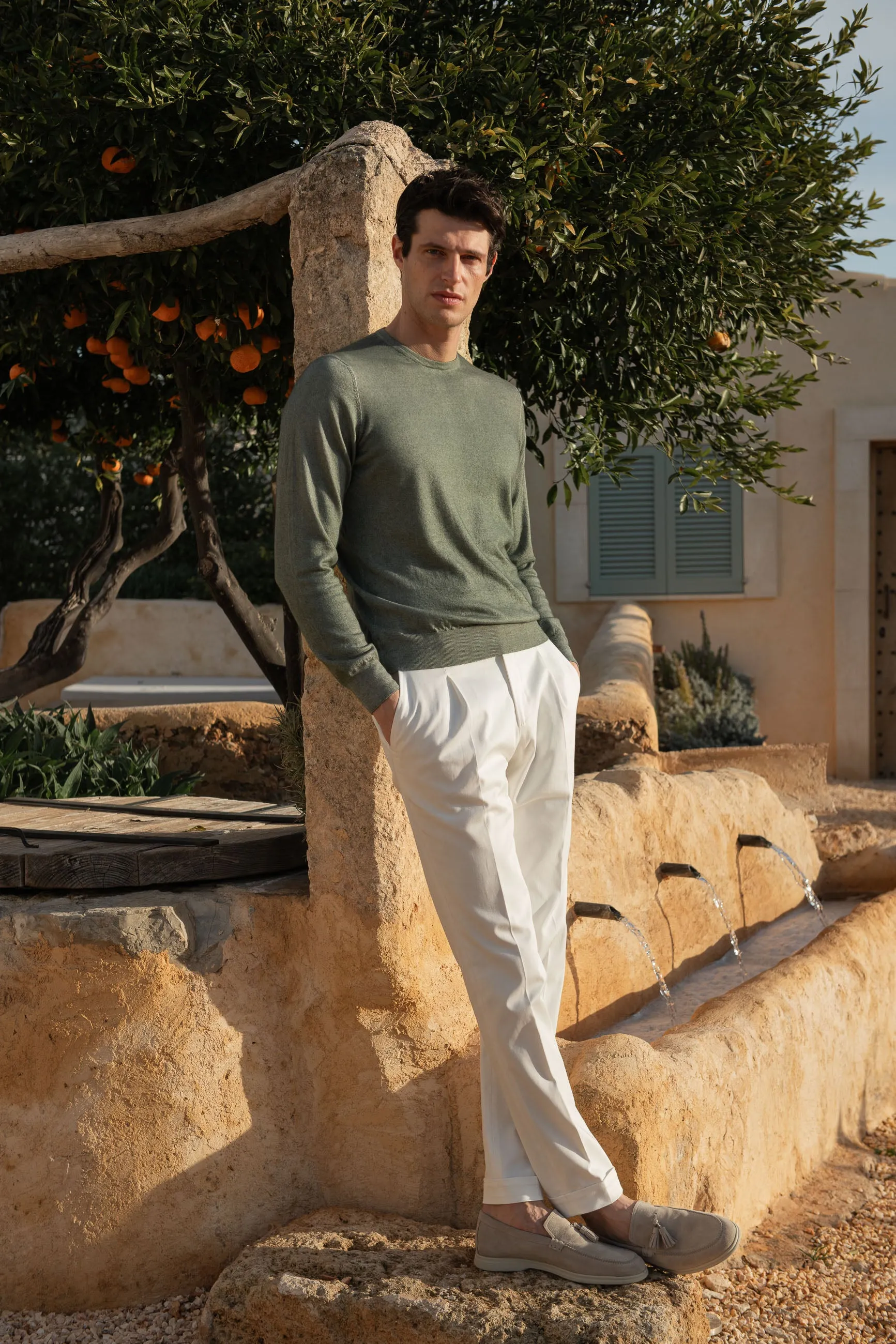 Green superlight cashmere round neck – Made in italy sold by Pini Parma product image thumbnail 4