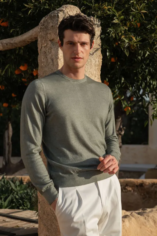 Green superlight cashmere round neck – Made in italy sold by Pini Parma