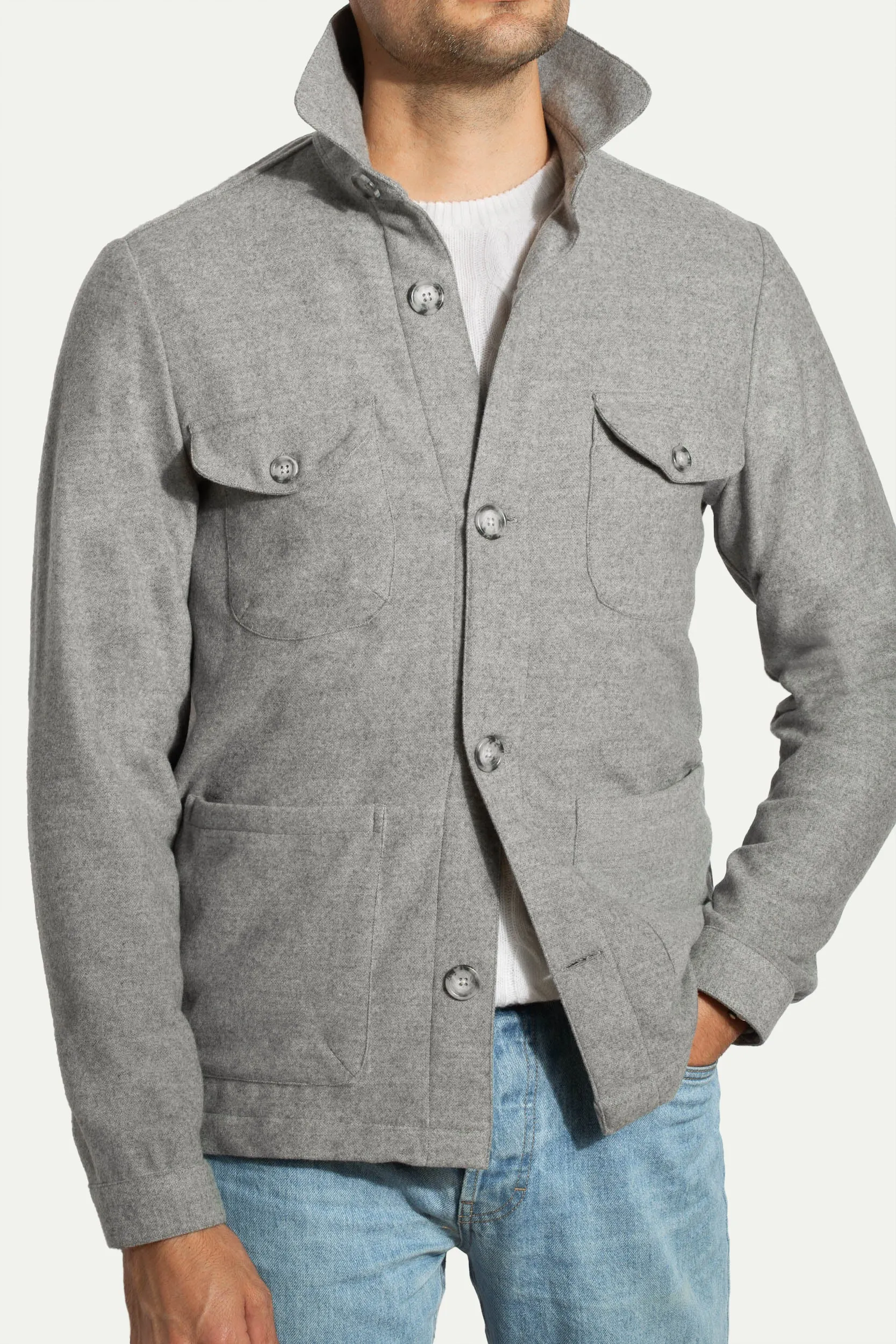 Grey Safari Jacket flannel Super 180s – Made in Italy sold by Pini Parma product image thumbnail 2
