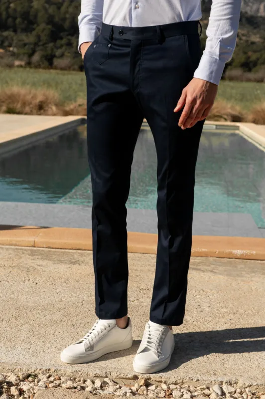 Navy cotton Sirmione trousers - Made in Italy sold by Pini Parma