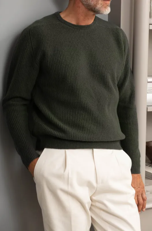 Green Ribbed Crew Neck – Made in italy sold by Pini Parma