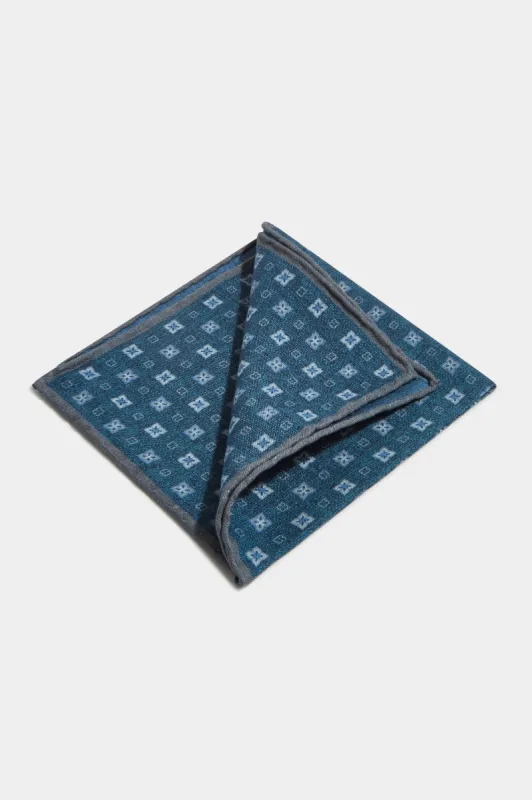Blue fancy reversible pocket square - Made in Italy sold by Pini Parma