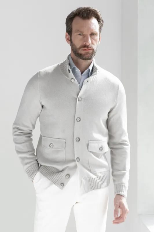 Stone cashmere knitted bomber – Made in Italy sold by Pini Parma