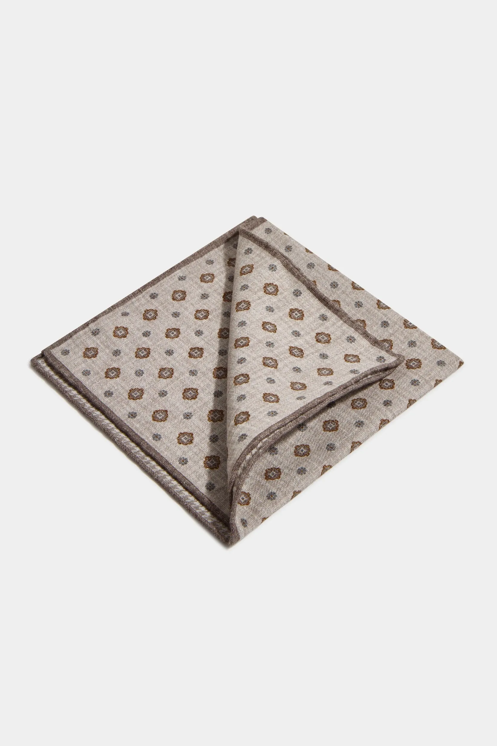 Taupe fancy reversible pocket square - Made in Italy sold by Pini Parma