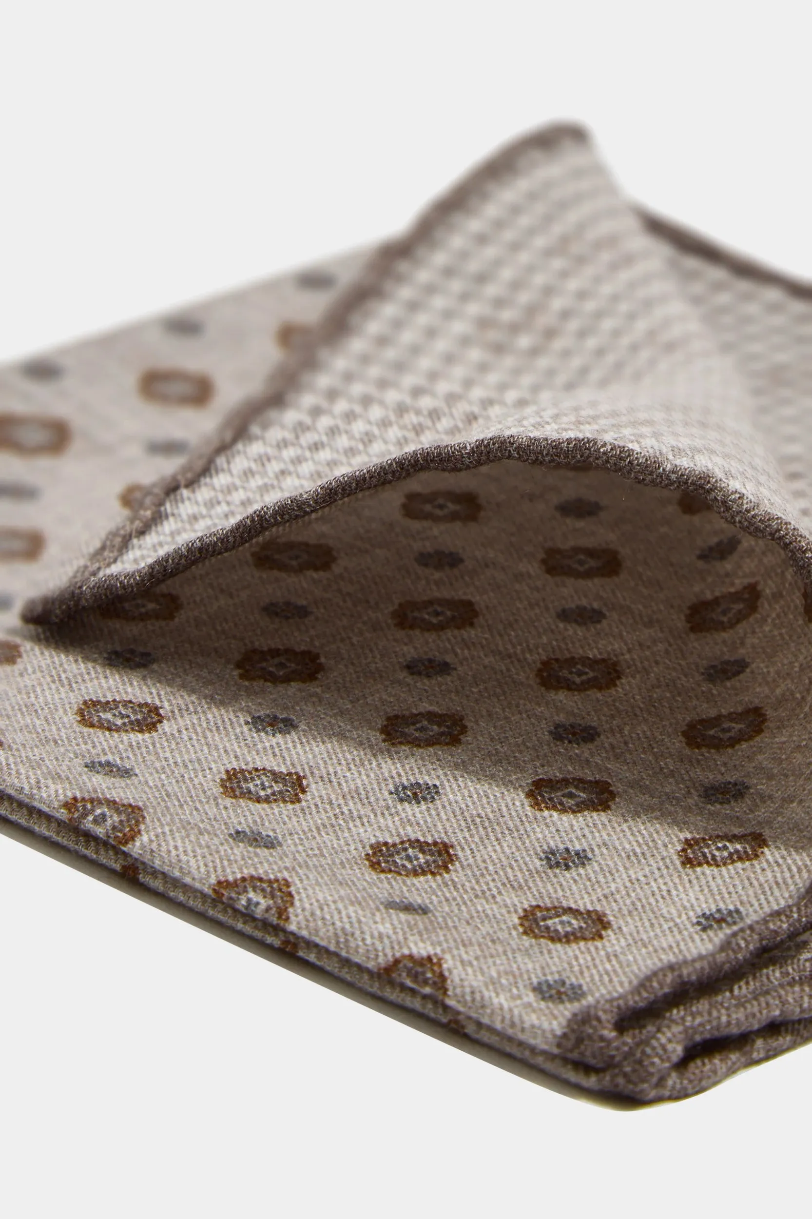 Taupe fancy reversible pocket square - Made in Italy sold by Pini Parma product image thumbnail 2