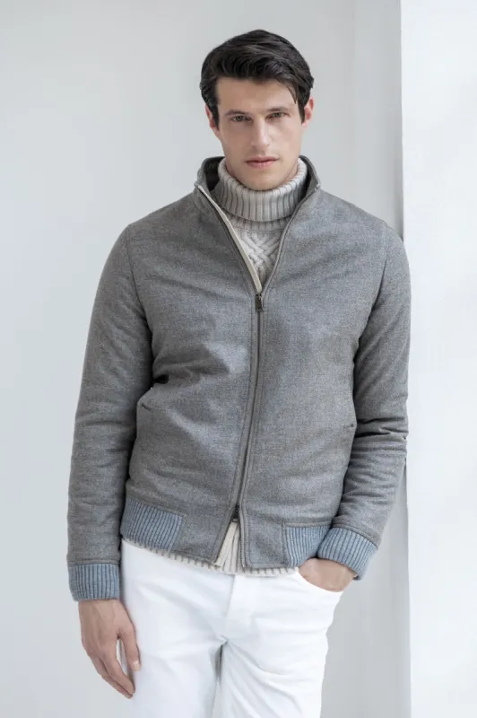 Taupe down bomber in wool & cashmere – Made in Italy sold by Pini Parma