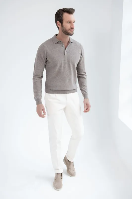 Taupe cashmere polo – Made in Italy sold by Pini Parma