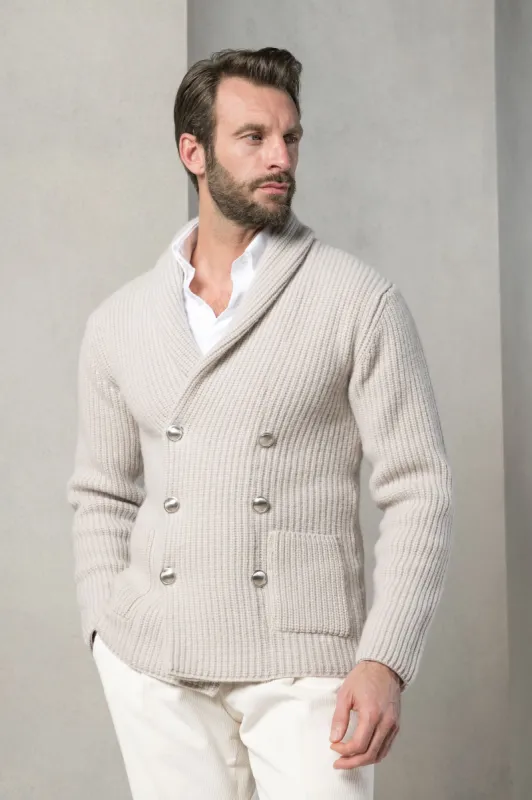 Sand wool and cashmere cardigan - Made in Italy sold by Pini Parma