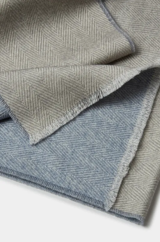 Sand and light blue reversible herringbone scarf - Made in Italy sold by Pini Parma
