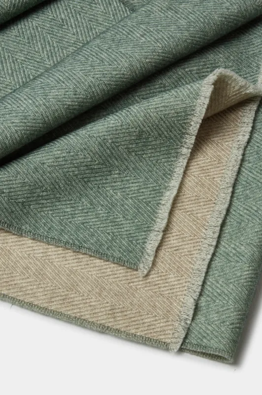 Sage and beige reversible herringbone scarf - Made in Italy sold by Pini Parma