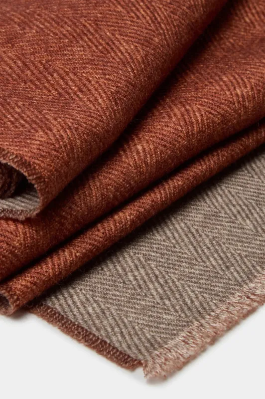 Rusty and taupe reversible herringbone scarf - Made in Italy sold by Pini Parma