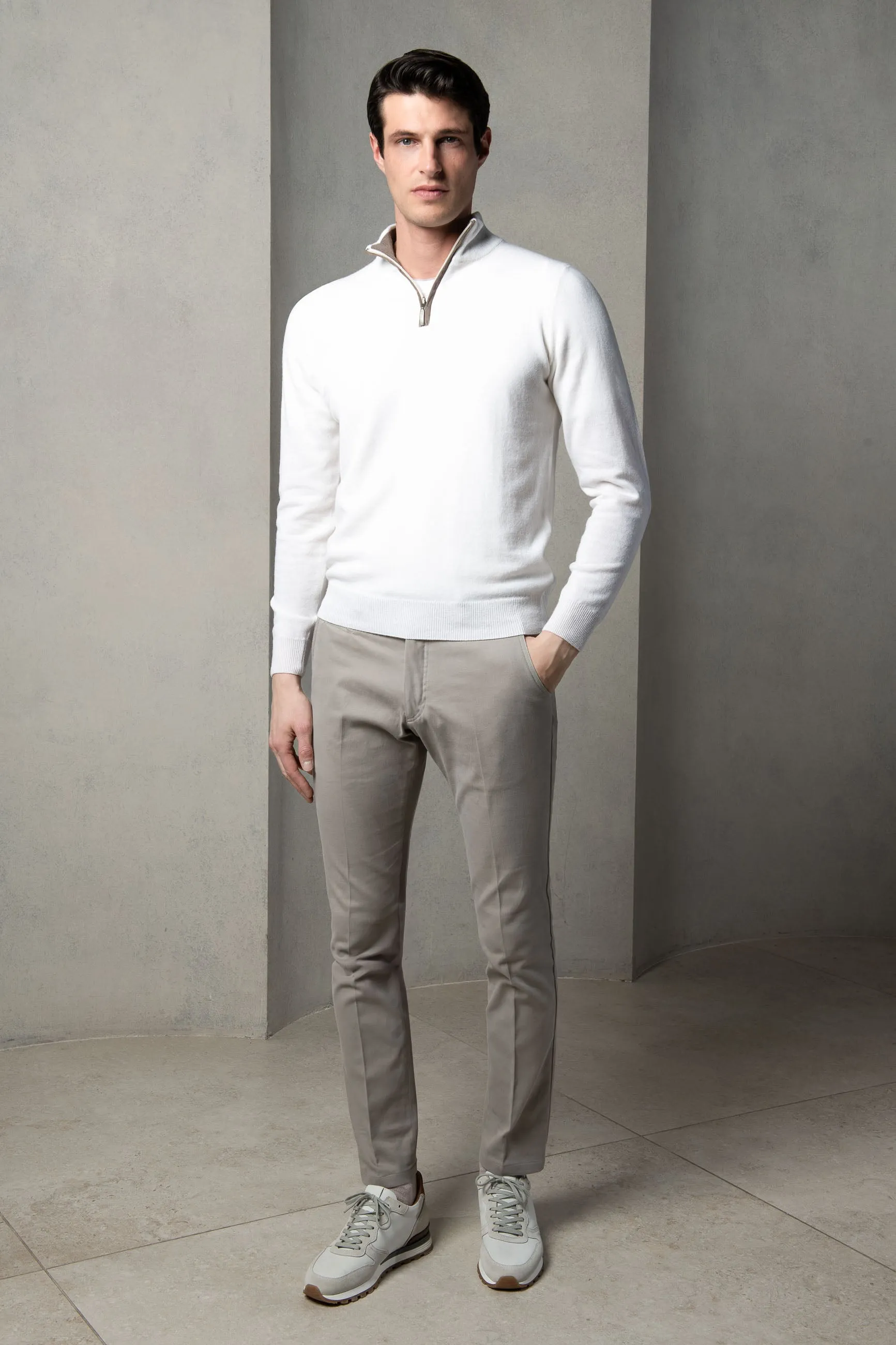 Off-white wool and cashmere half zip - Made in Italy sold by Pini Parma product image thumbnail 3