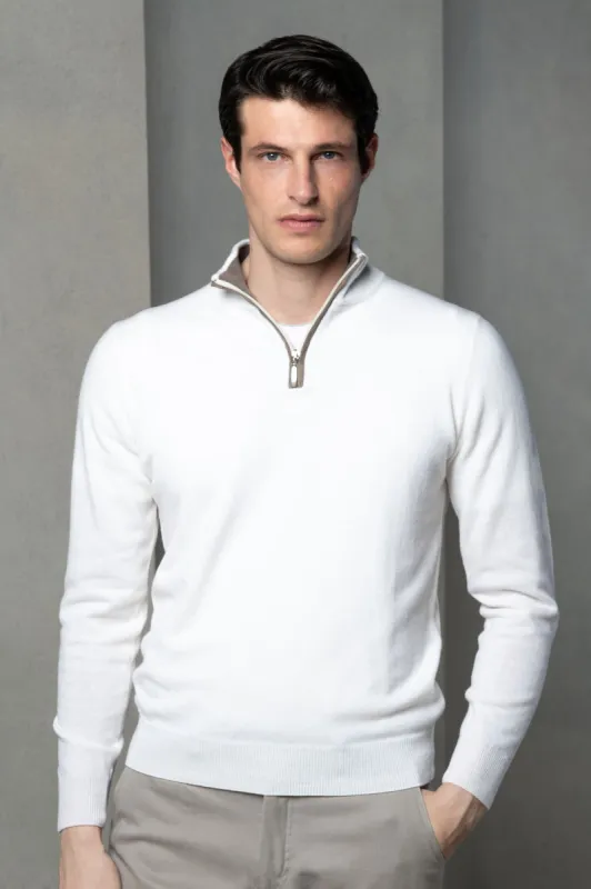 Off-white wool and cashmere half zip - Made in Italy sold by Pini Parma