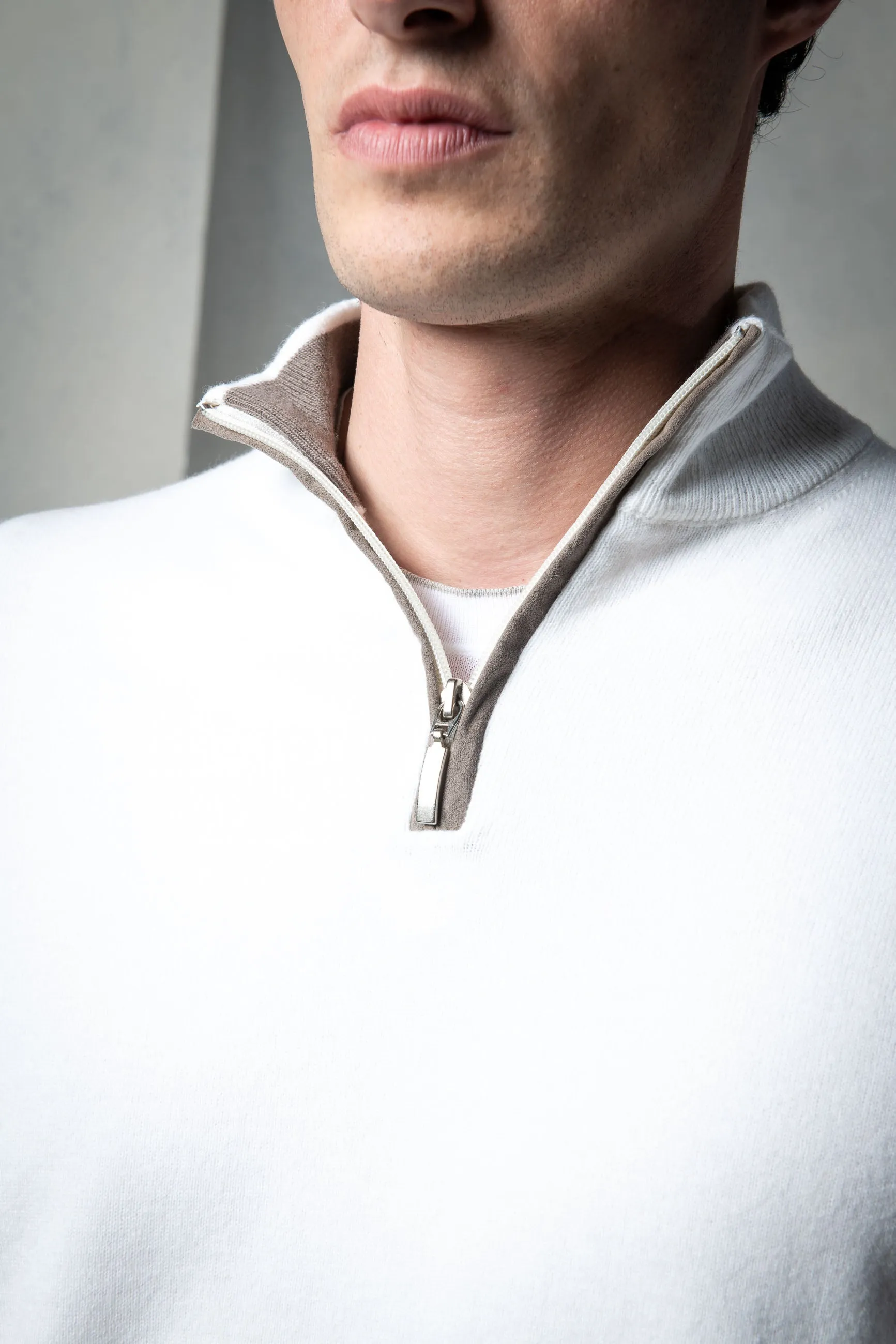 Off-white wool and cashmere half zip - Made in Italy sold by Pini Parma product image thumbnail 2