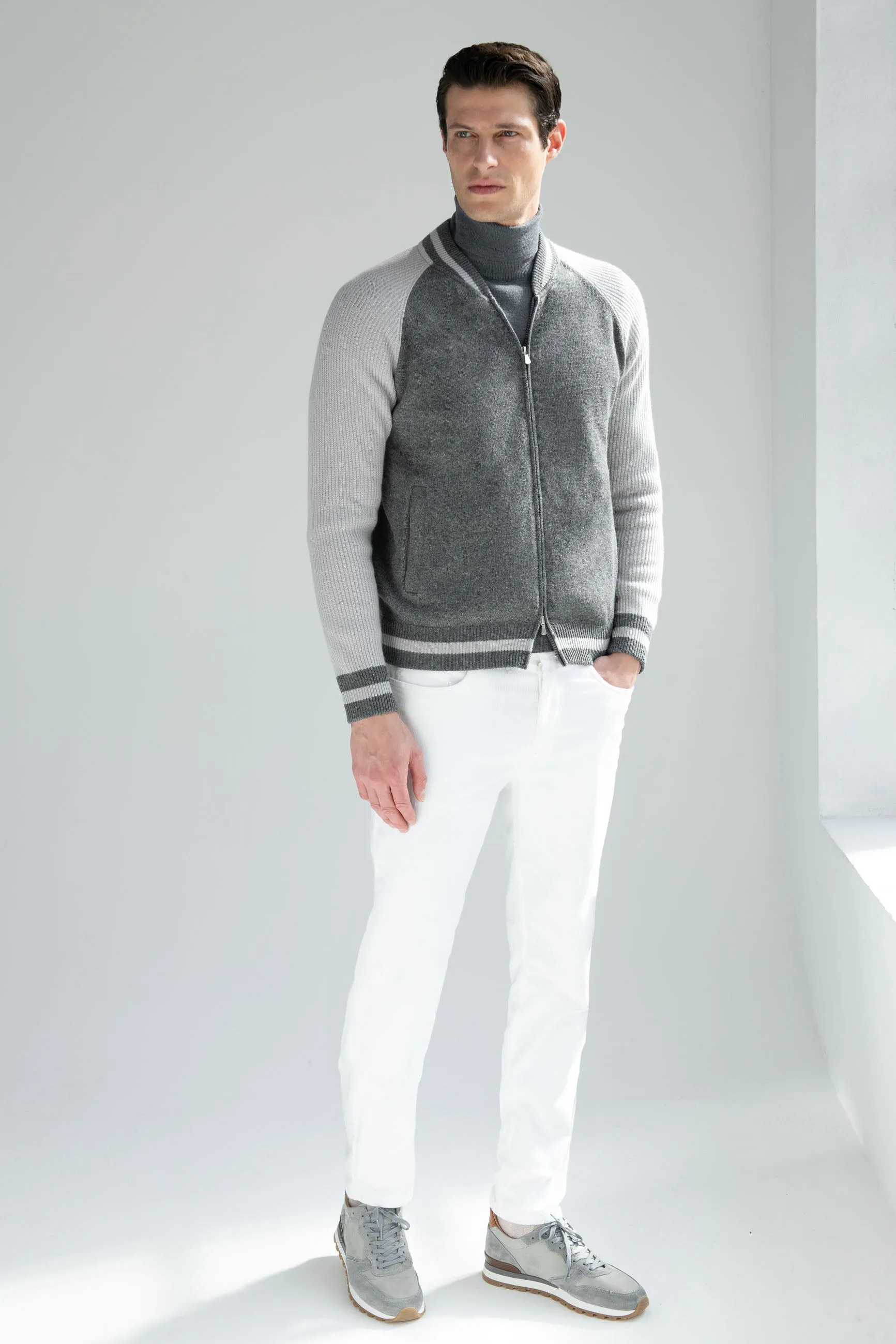 Grey knitted college bomber - Made in Italy sold by Pini Parma product image thumbnail 5