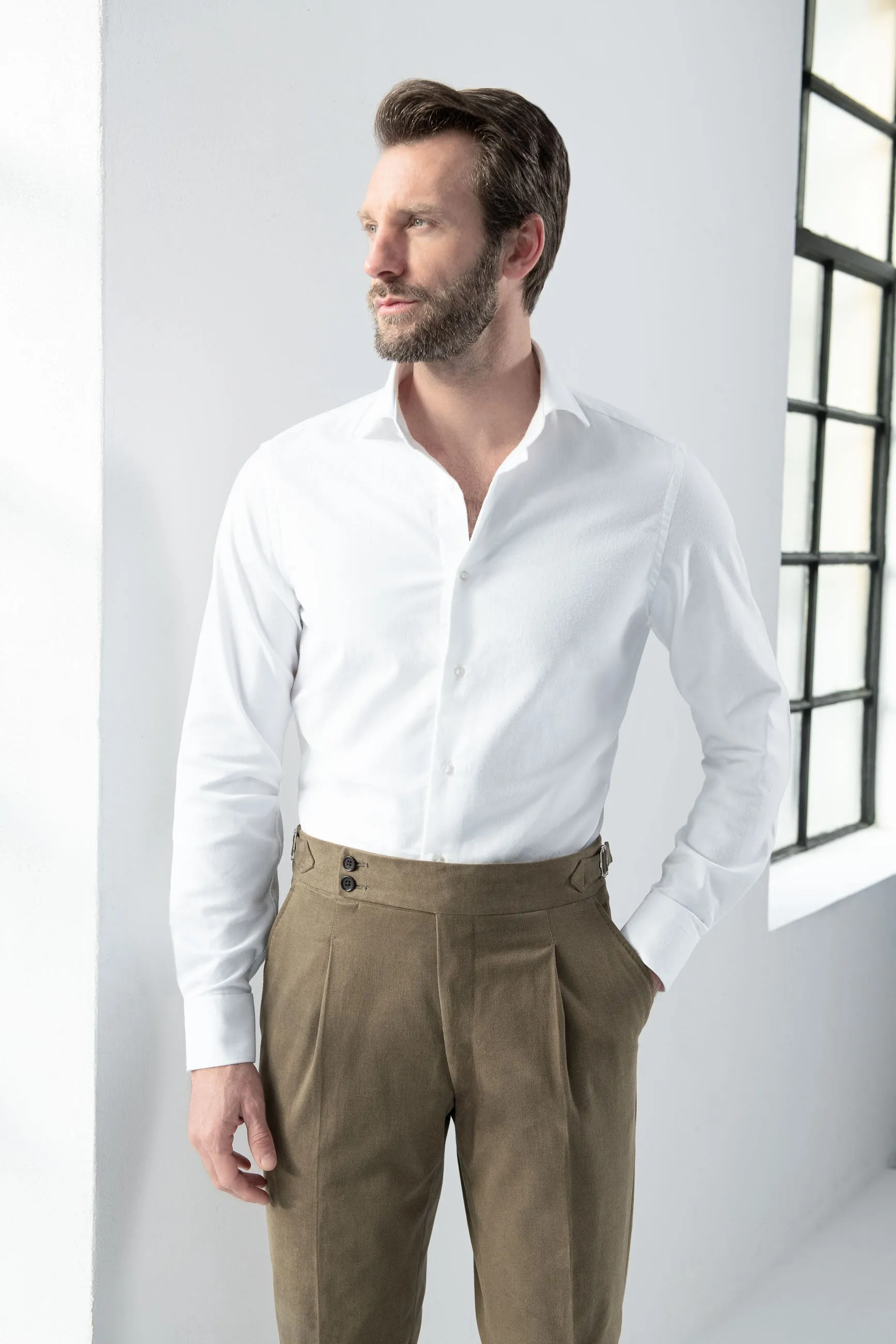 White brushed cotton shirt - Made In Italy sold by Pini Parma