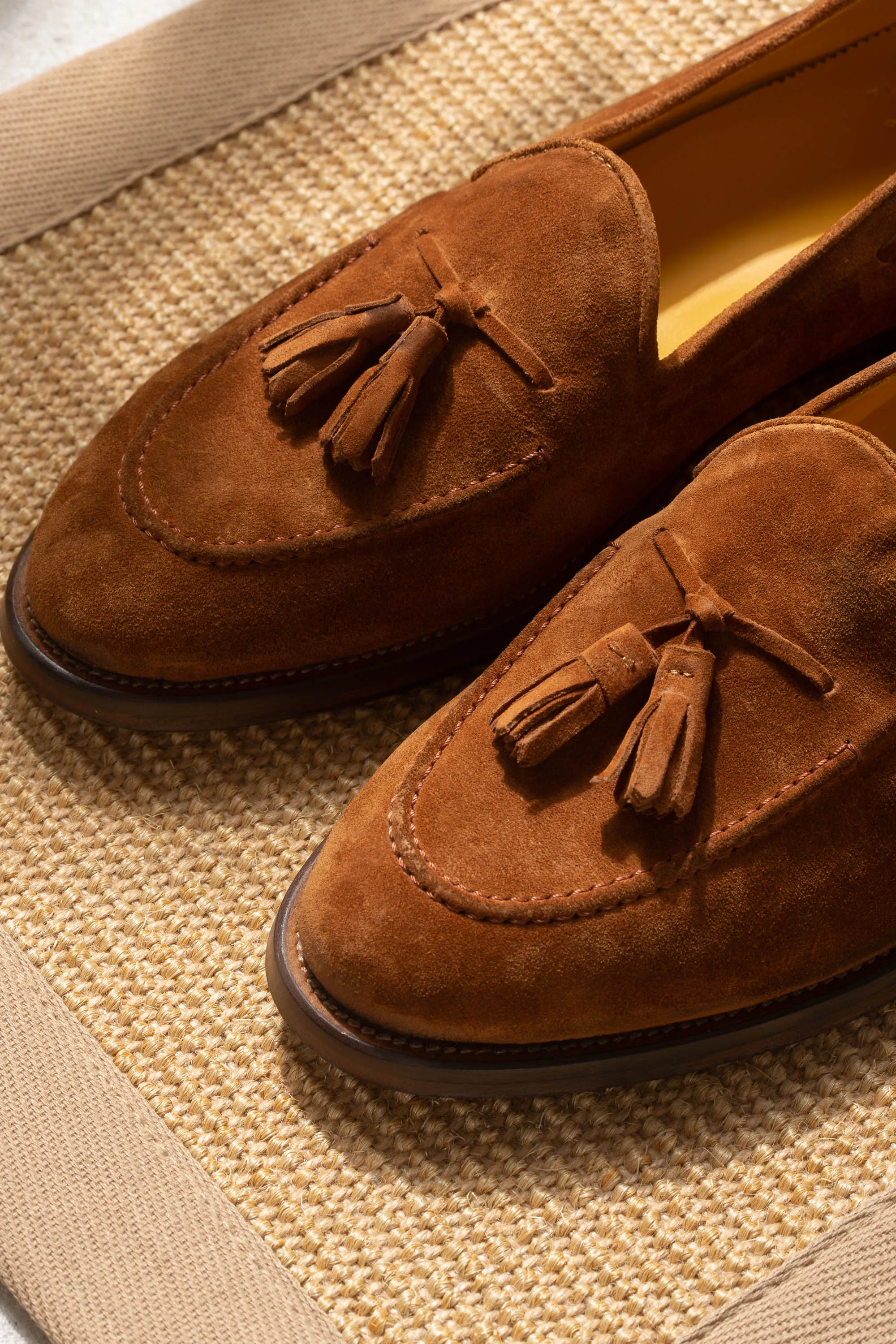 Cognac suede tassel loafers - Made In Italy sold by Pini Parma