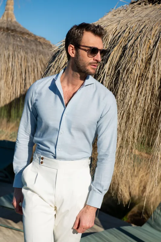 Light blue chambray cotton shirt - Made in Italy sold by Pini Parma