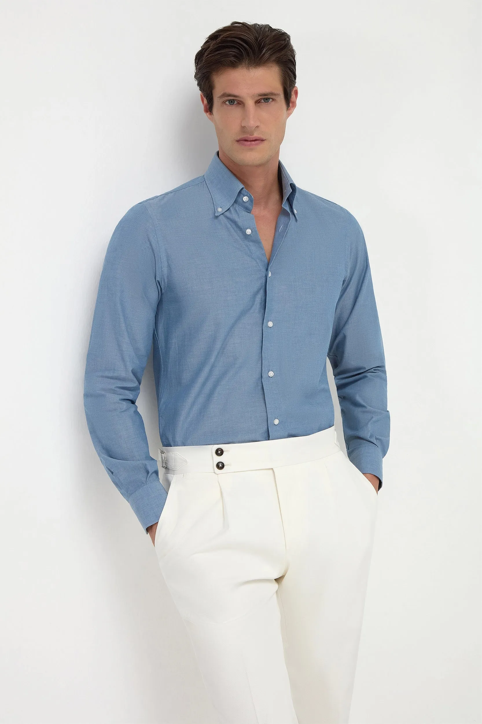 Blue chambray button down shirt - Made in Italy sold by Pini Parma