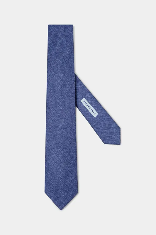 Blue linen and silk tie - Made in Italy sold by Pini Parma