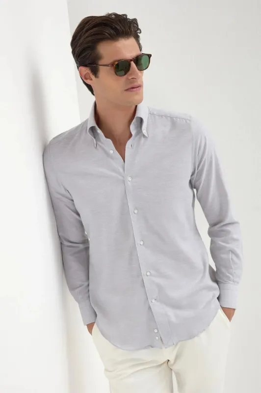 Stone chambray button down shirt - Made in Italy sold by Pini Parma