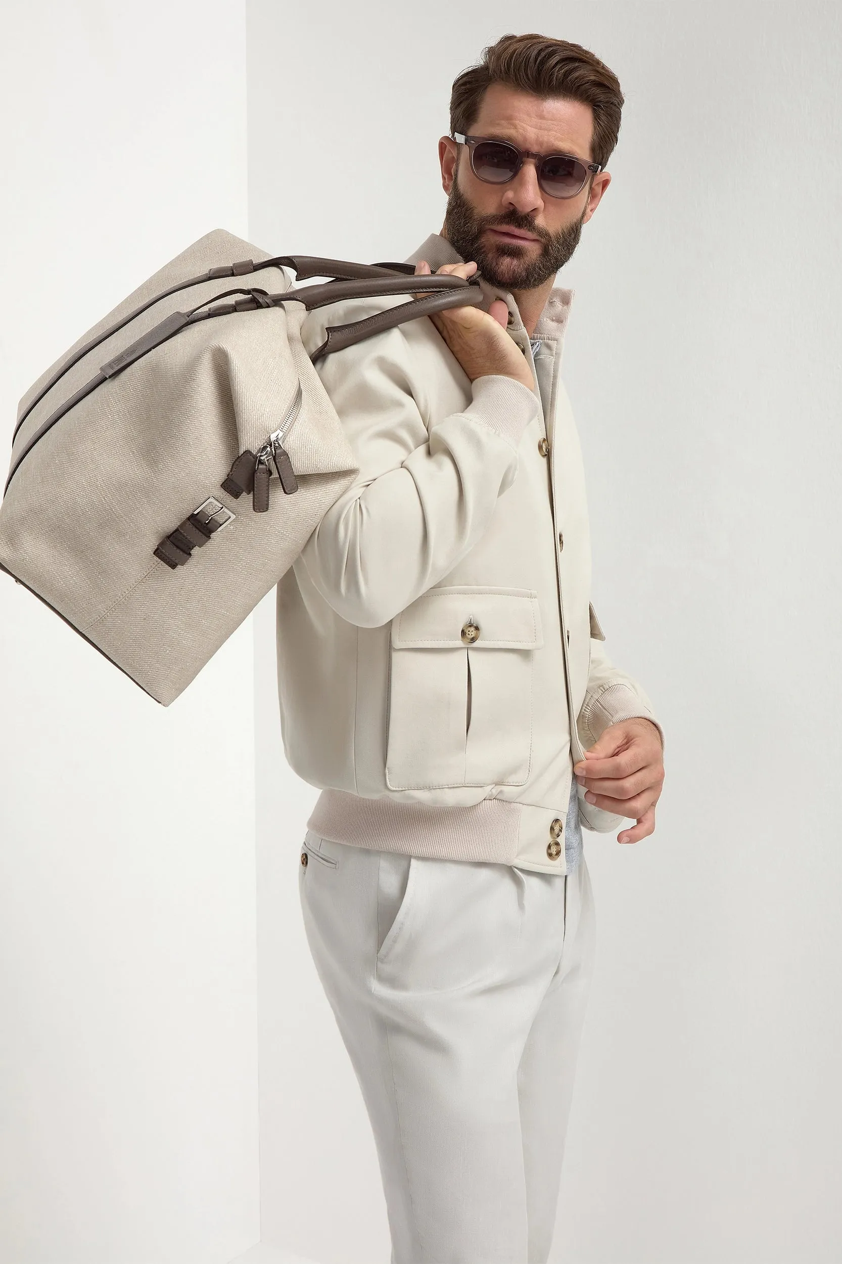 Beige cotton and silk bomber - Made in Italy sold by Pini Parma product image thumbnail 3