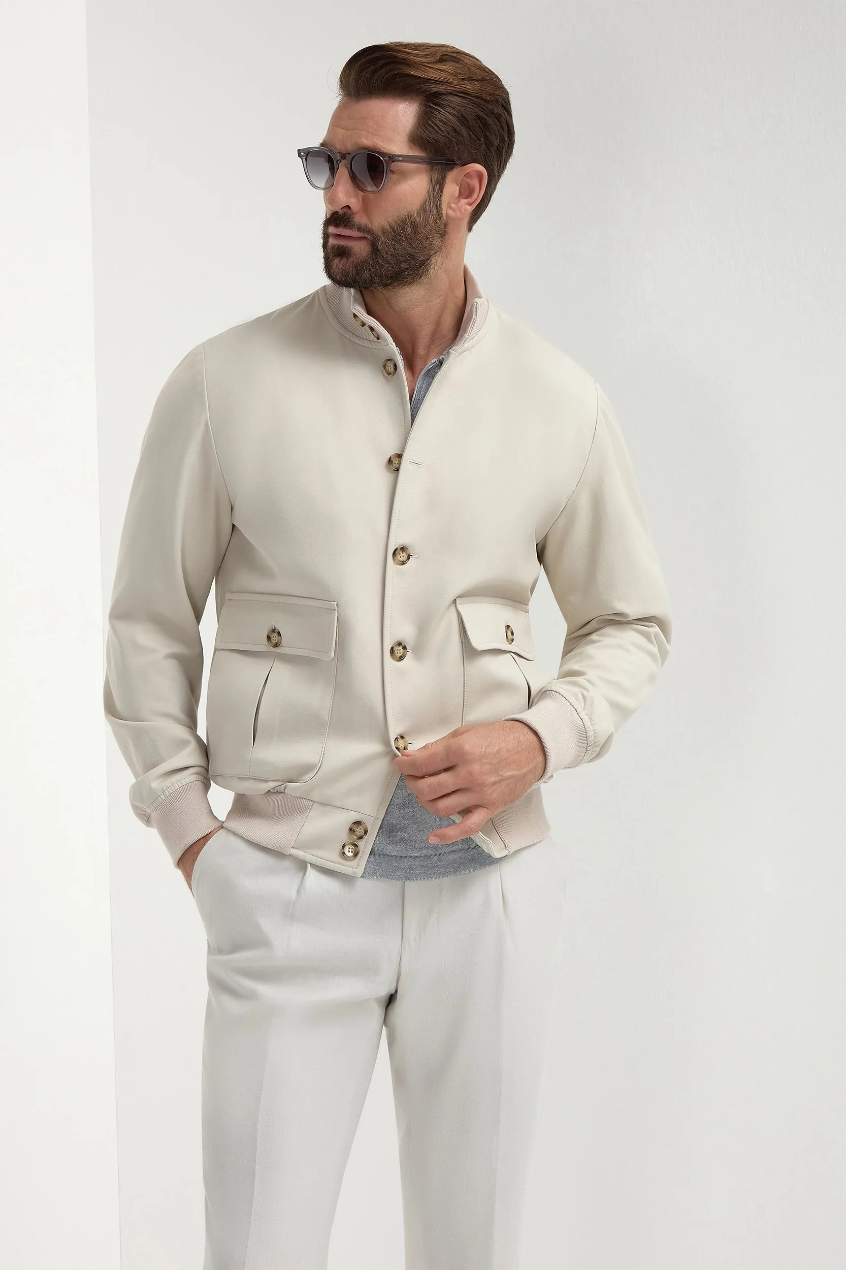 Beige cotton and silk bomber - Made in Italy sold by Pini Parma product image thumbnail 2