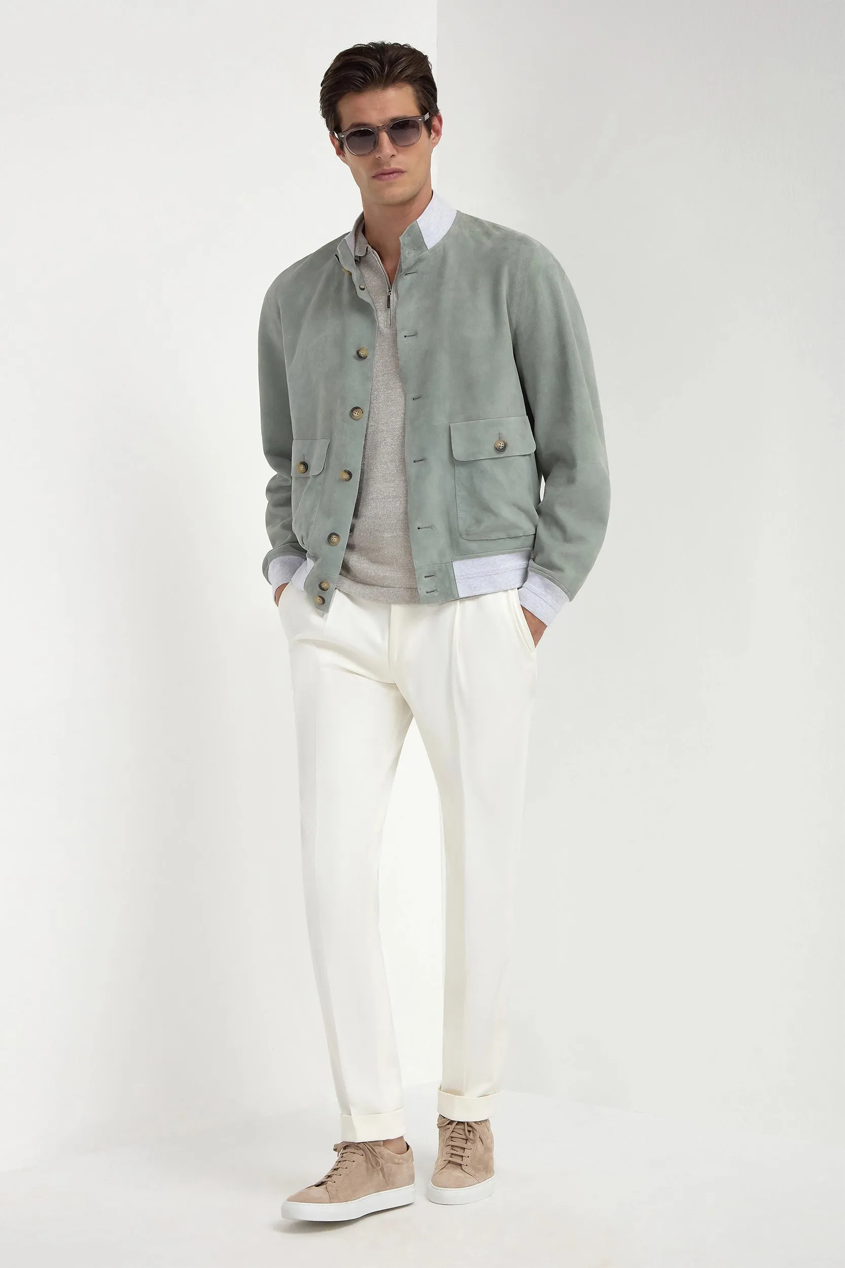 Sage suede bomber – Made in Italy sold by Pini Parma product image thumbnail 4