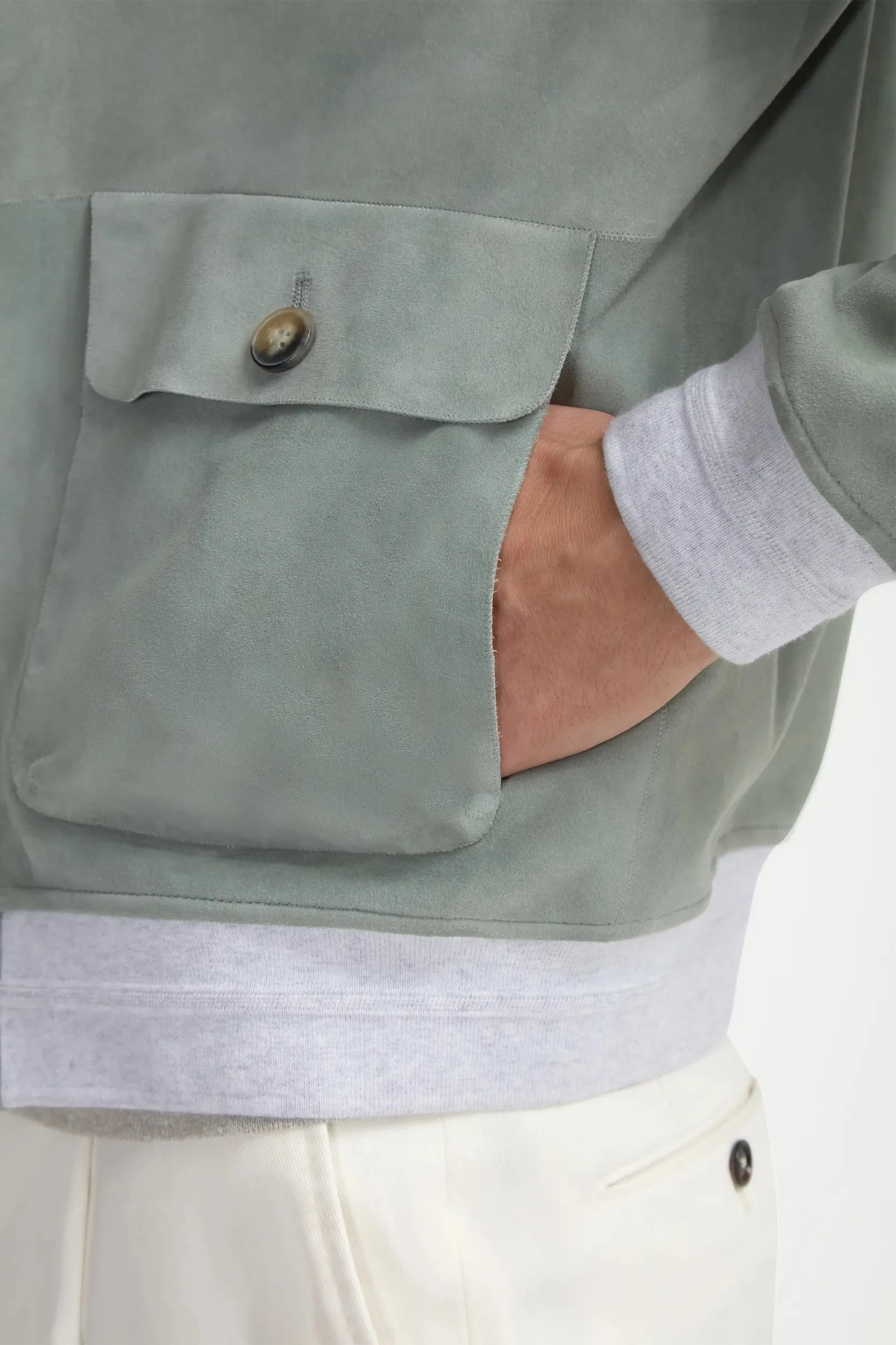 Sage suede bomber – Made in Italy sold by Pini Parma product image thumbnail 2