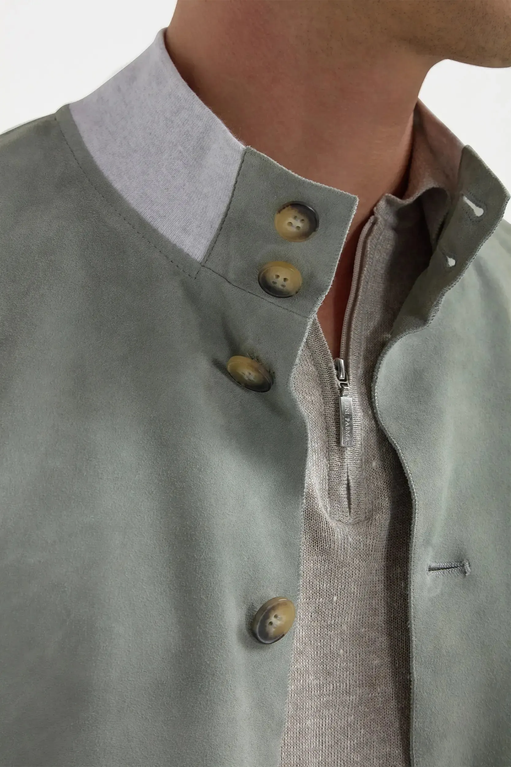 Sage suede bomber – Made in Italy sold by Pini Parma product image thumbnail 3