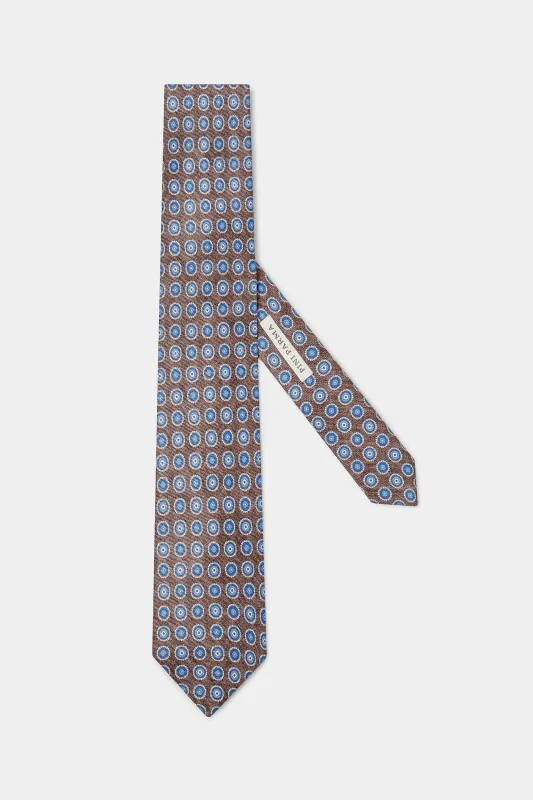 Tobacco fancy silk tie - Made in Italy sold by Pini Parma