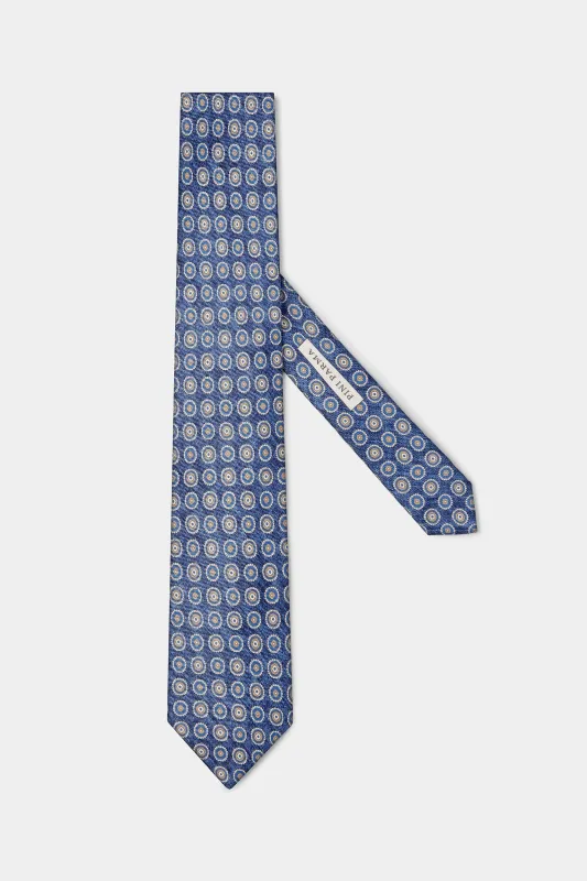 Denim blue fancy silk tie - Made in Italy sold by Pini Parma