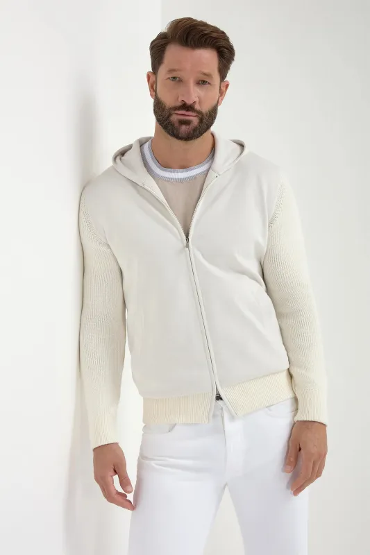 Off-white ribbed bomber with hoodie - Made in Italy sold by Pini Parma