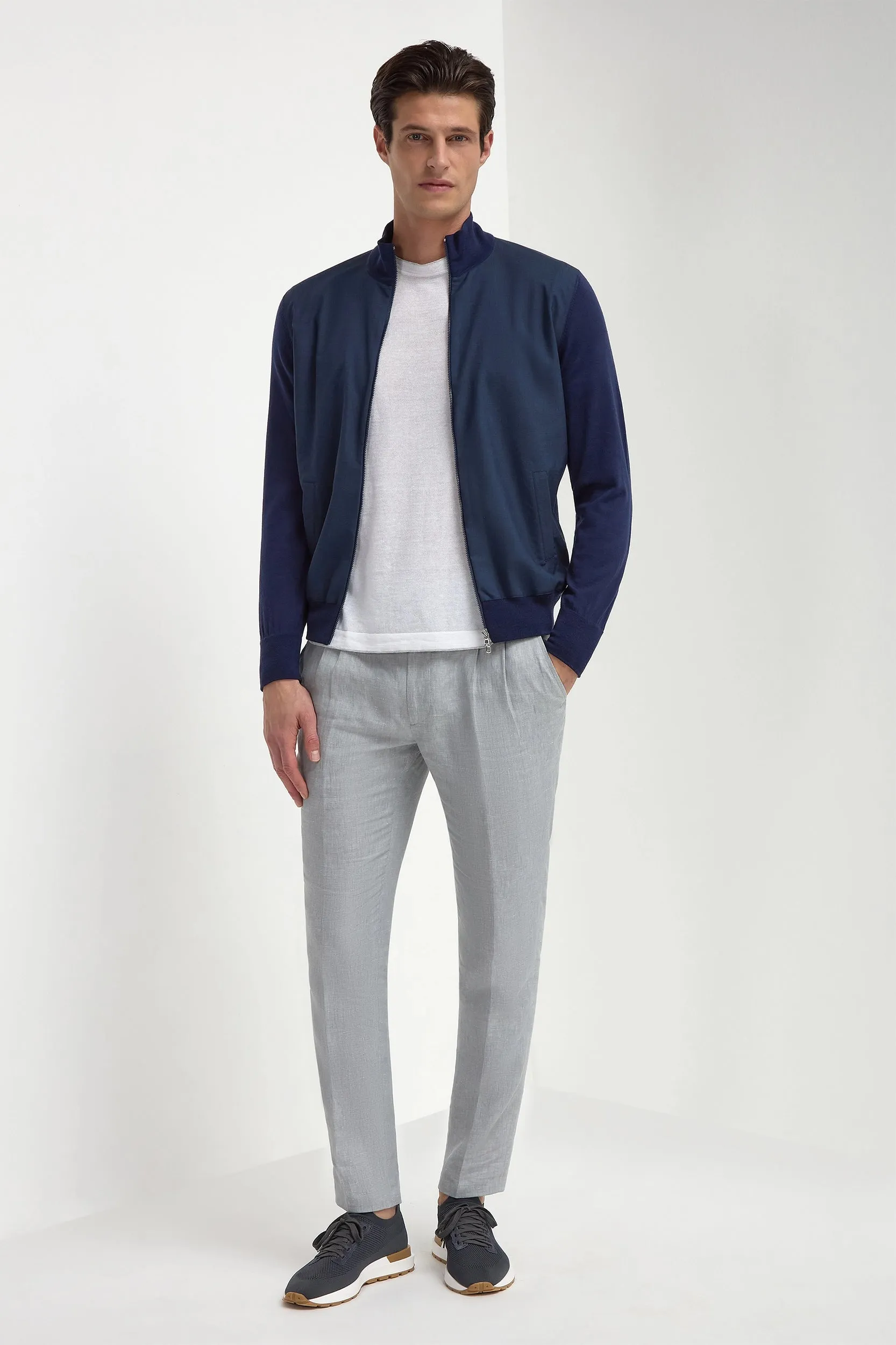 Blue wool & knit bomber - Made in Italy sold by Pini Parma product image thumbnail 4