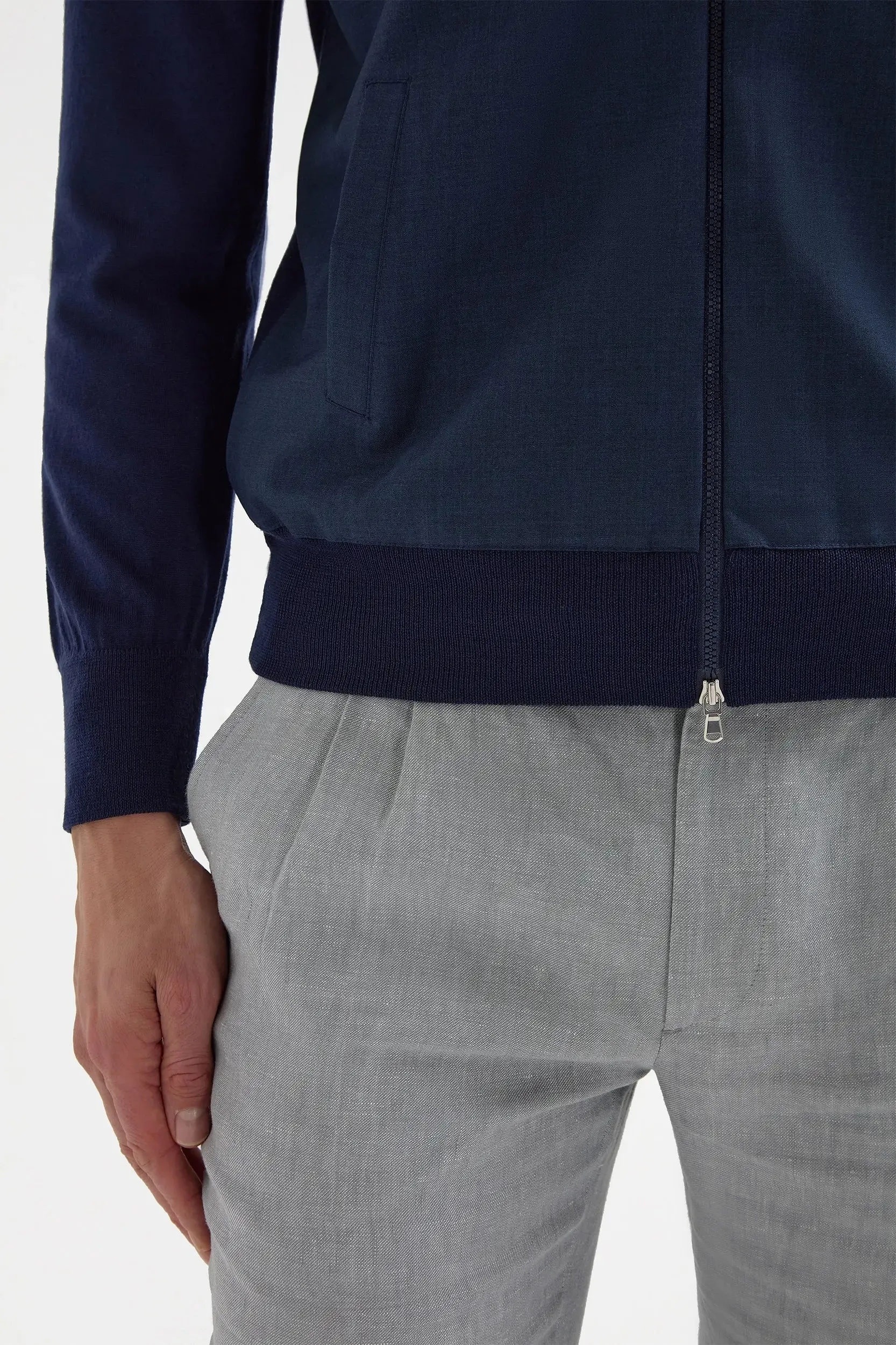 Blue wool & knit bomber - Made in Italy sold by Pini Parma product image thumbnail 3