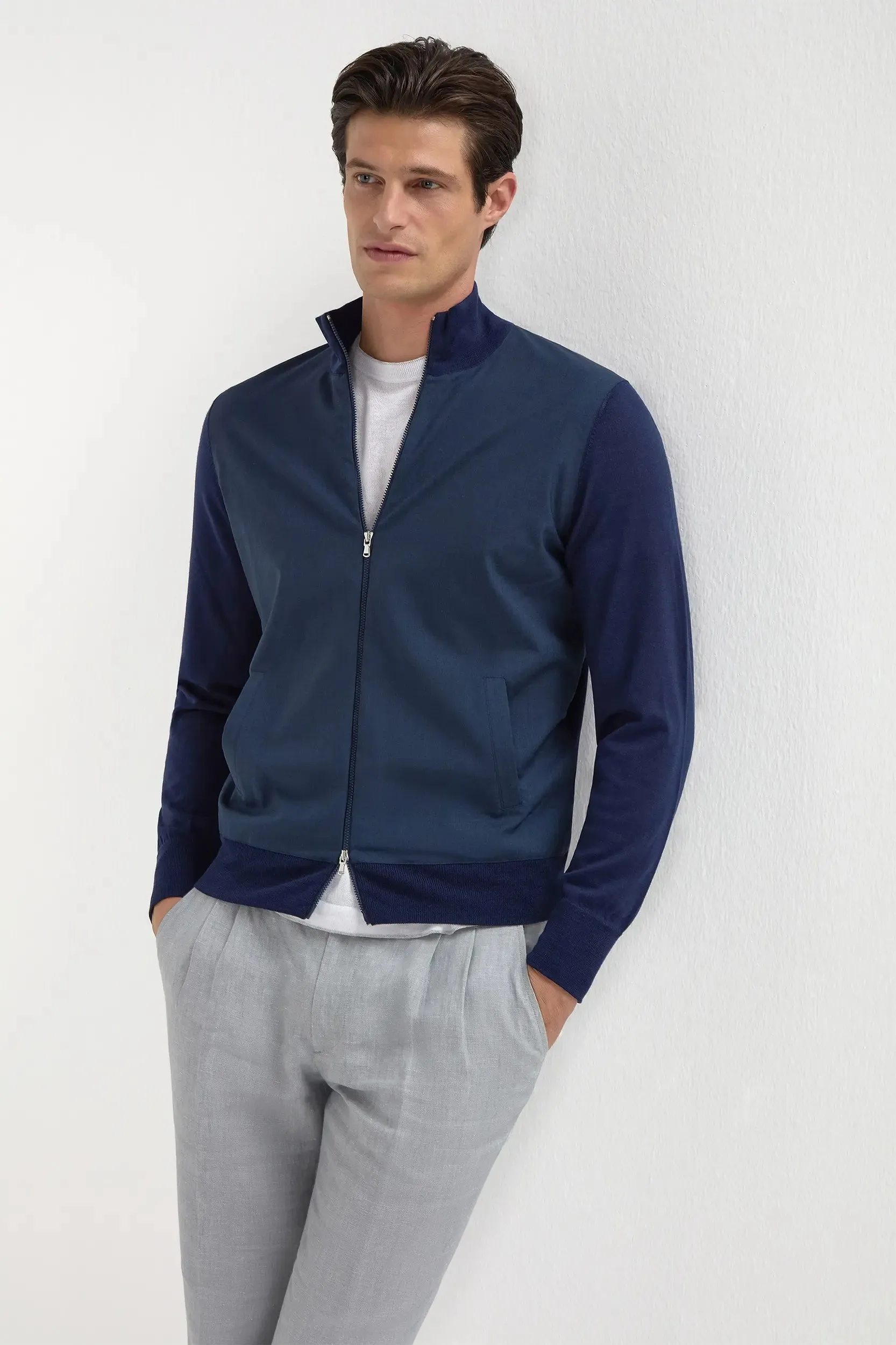 Blue wool & knit bomber - Made in Italy sold by Pini Parma