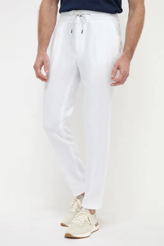 White linen Elba trousers - Made in Italy sold by Pini Parma