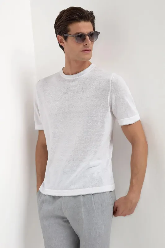 White linen and cotton t-shirt - Made in Italy sold by Pini Parma