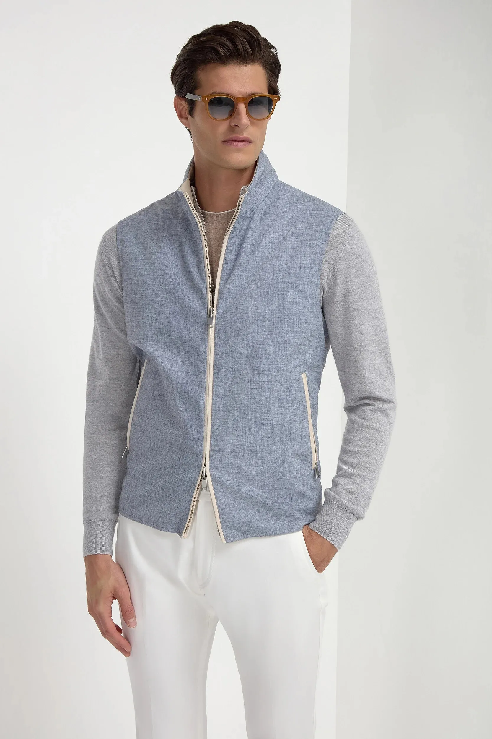 Dusty blue reversible vest - Made in Italy sold by Pini Parma