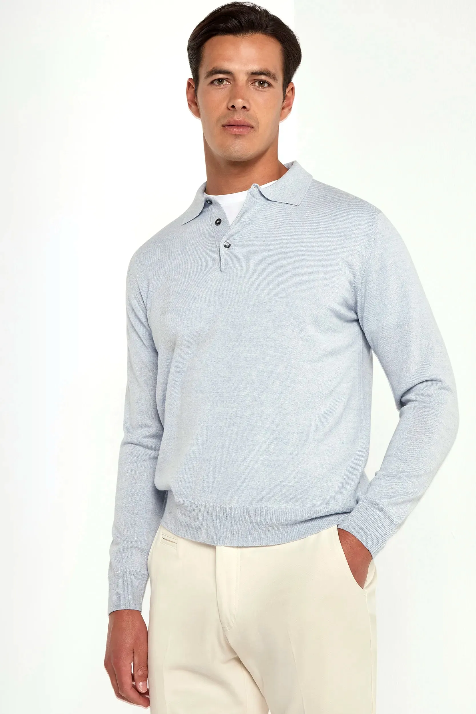 Light blue merino polo - Made in Italy sold by Pini Parma