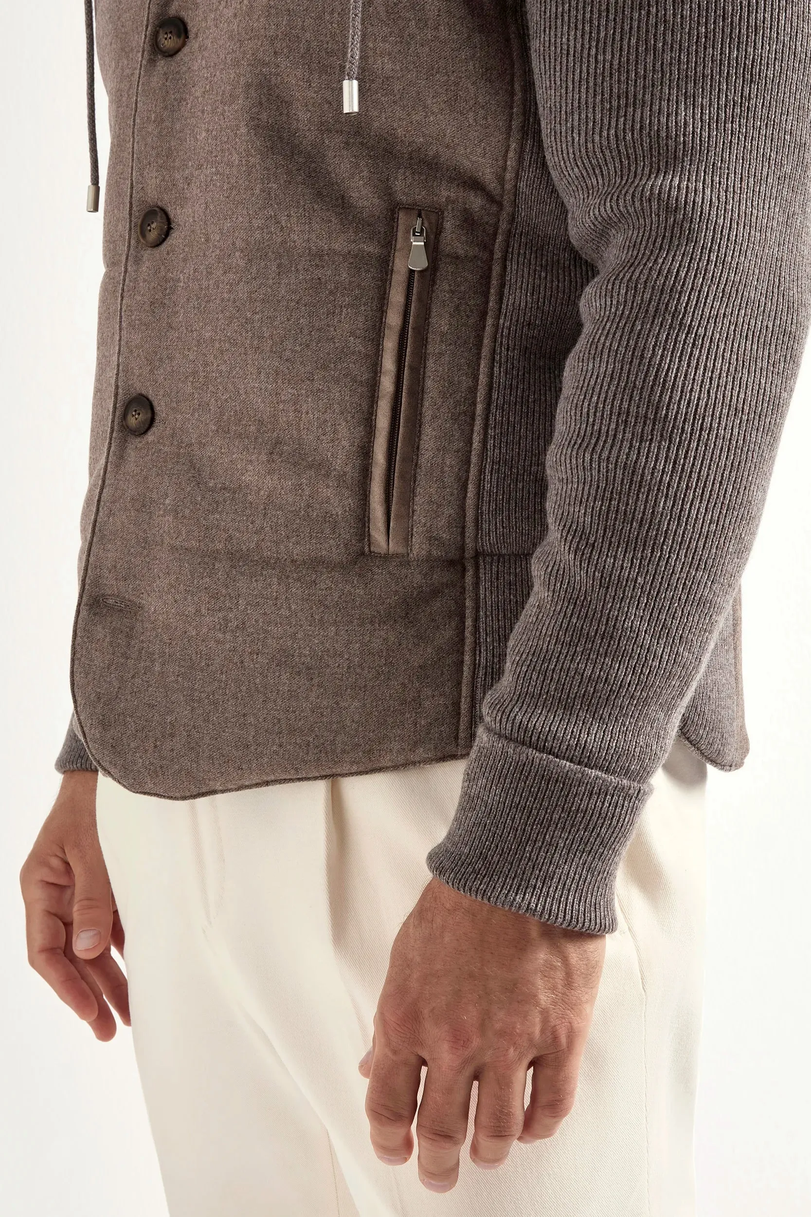 Taupe flannel and knit hooded jacket - Made in Italy sold by Pini Parma product image thumbnail 2