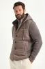 Taupe flannel and knit hooded jacket - Made in Italy sold by Pini Parma