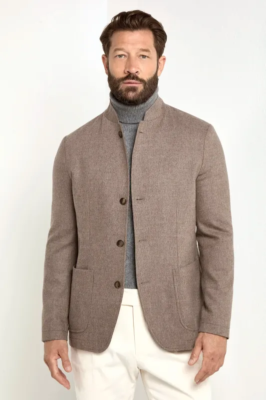 Taupe flannel coreana jacket - Made in Italy sold by Pini Parma