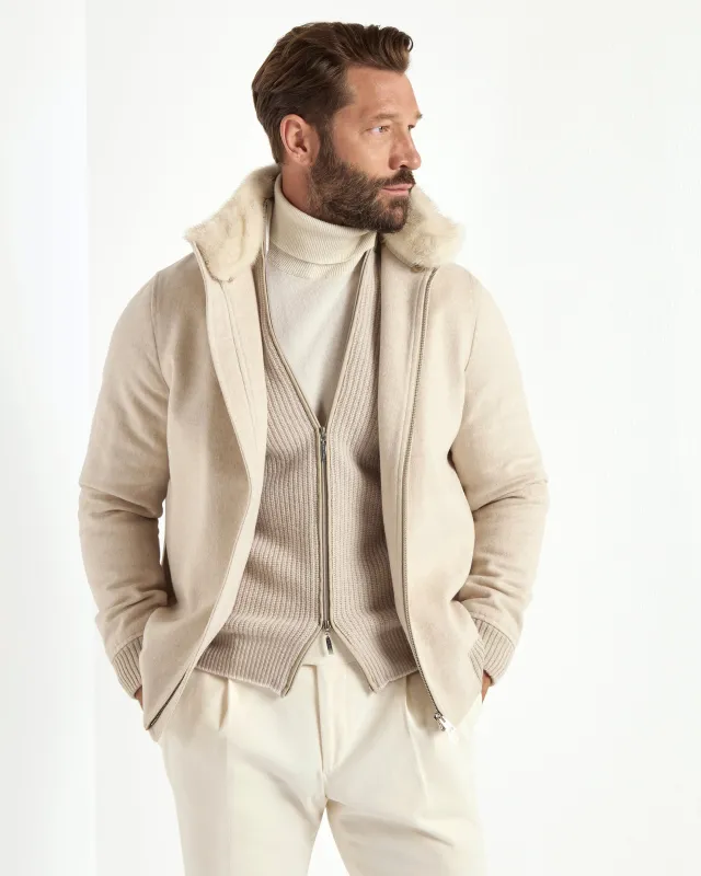 Sand mink collar bomber - Made in Italy sold by Pini Parma