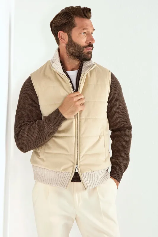 Sand alcantara vest - Made in Italy sold by Pini Parma